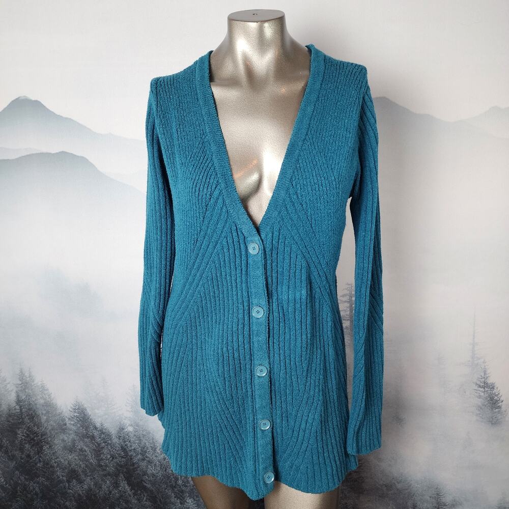 Cabi Deco V-Neck Knit Teal Cardigan | Women's Medium